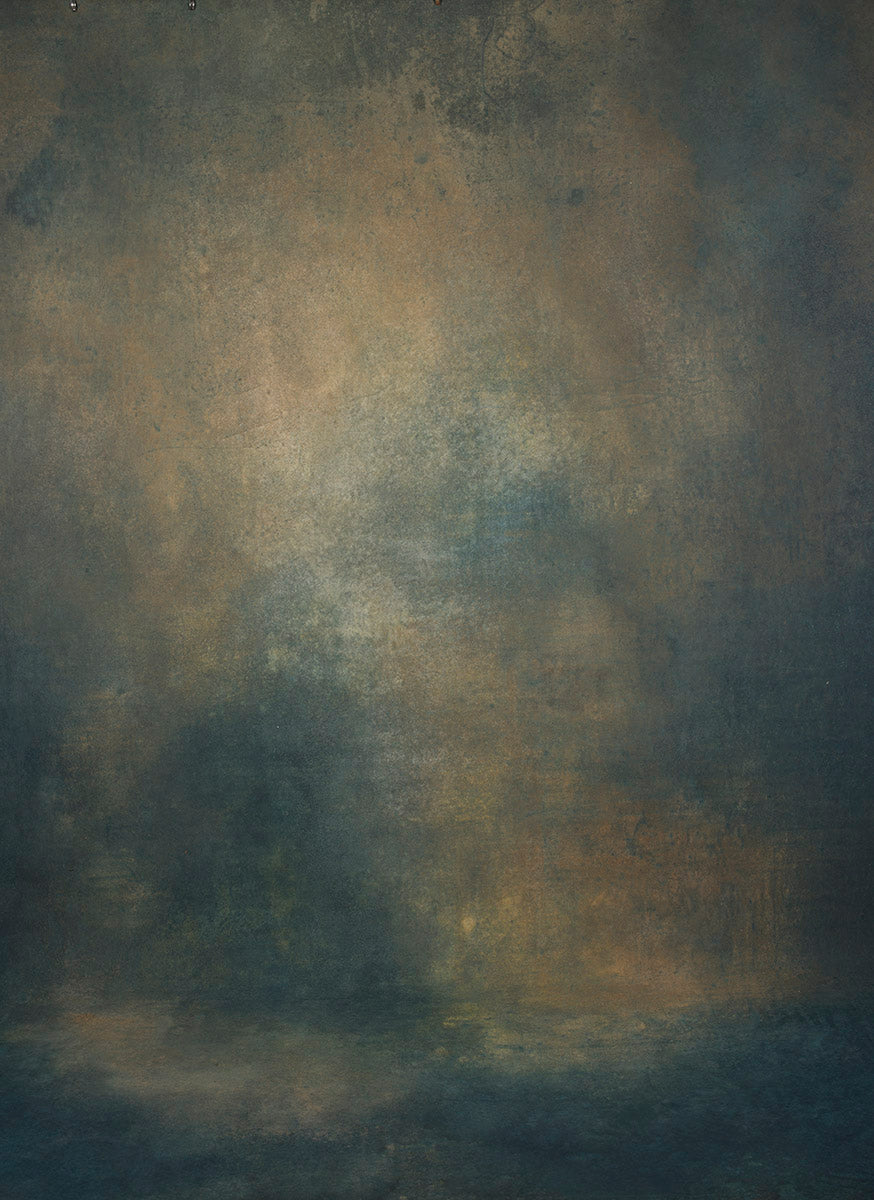 1466 Blue Ochre Mid Text XL Size Hand Painted Backdrops