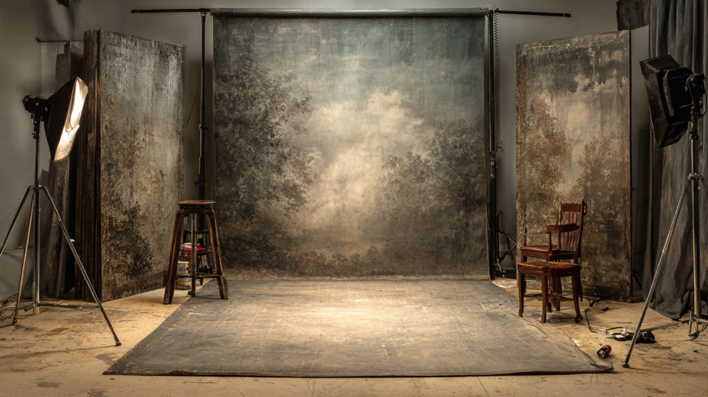 Setting up canvas backdrop in studio