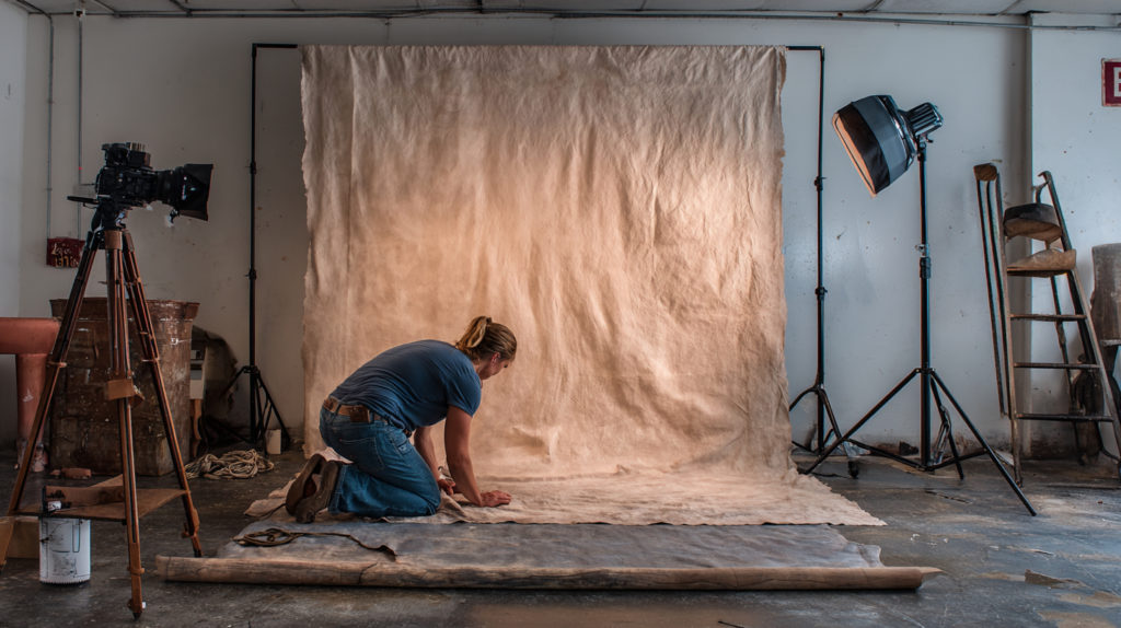 Photographer is making final adjustments before photoshoot