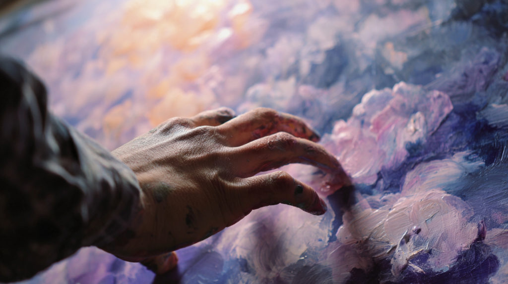 Painter is making final adjustments to the backdrop